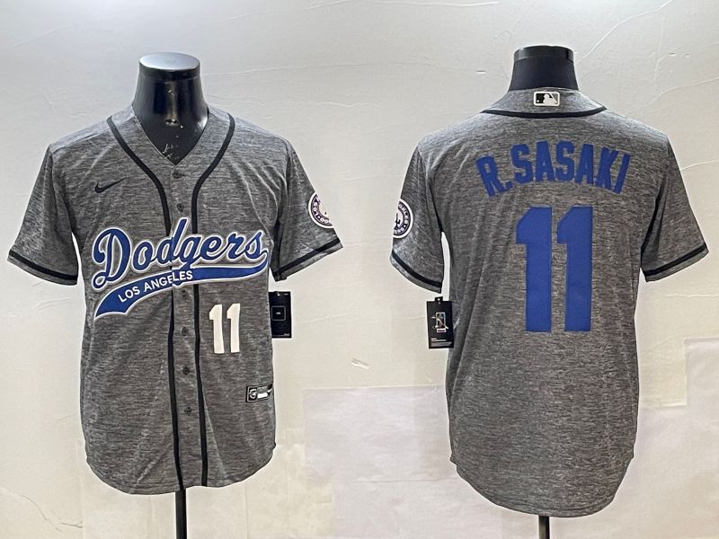 Men Los Angeles Dodgers #11 R.Sasaki Grey Joint Name 2025 Nike MLB Jersey style 2